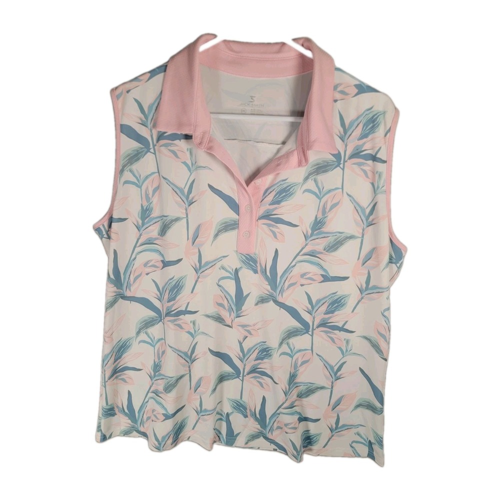 Jack Smith Golf Polo Womens 2XL Sleeveless White Pink Floral Tennis Pickleball